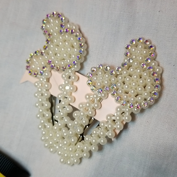GIRLS MOUSE EARS 6' BOW WITH SEQUINS SET OF PEARL MOUSE CLIPS 4 BOWS - Picture 4 of 10